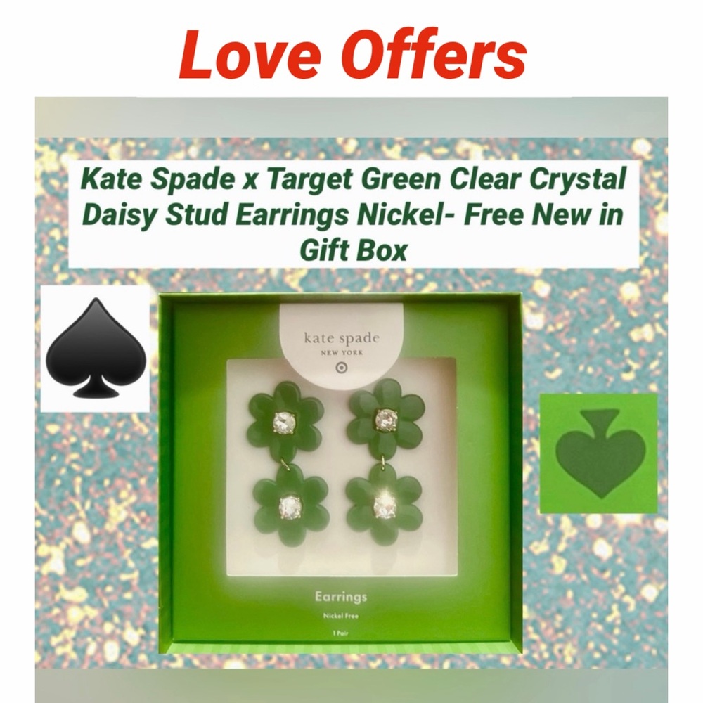 Kate Spade Target Green Daisy Crystal Stud Earrings Nickel Free New in Gift Box
